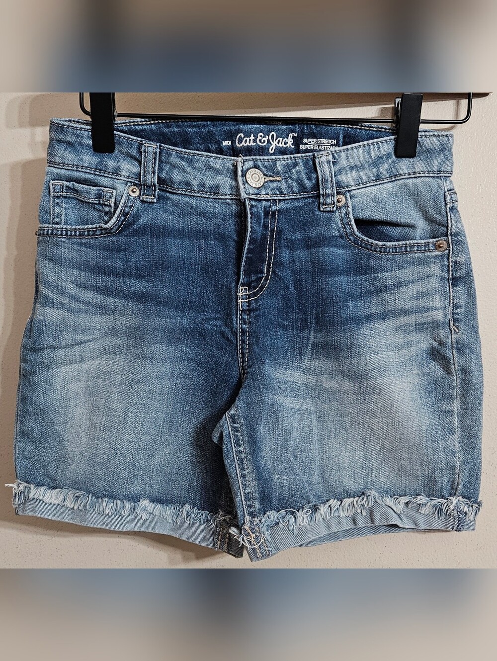 Cat & Jack Light Blue Washed Denim Frayed Hem Shorts L 10/12